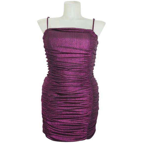 Lulus Ruched Shimmer Mini Dress Magenta Size XL - Picture 2 of 10